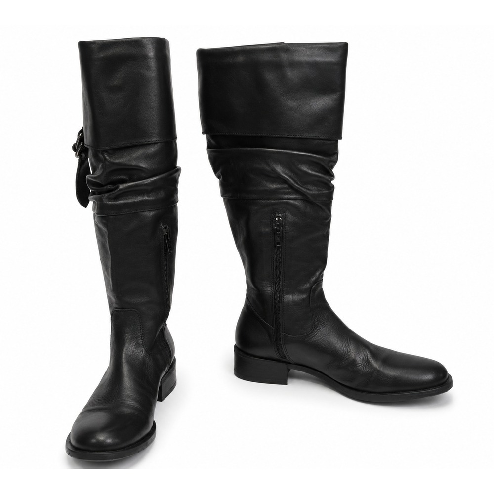 Lumiani Womens Cuff Riding Boots Size 35M Black Leather Slouchy Knee High Italy